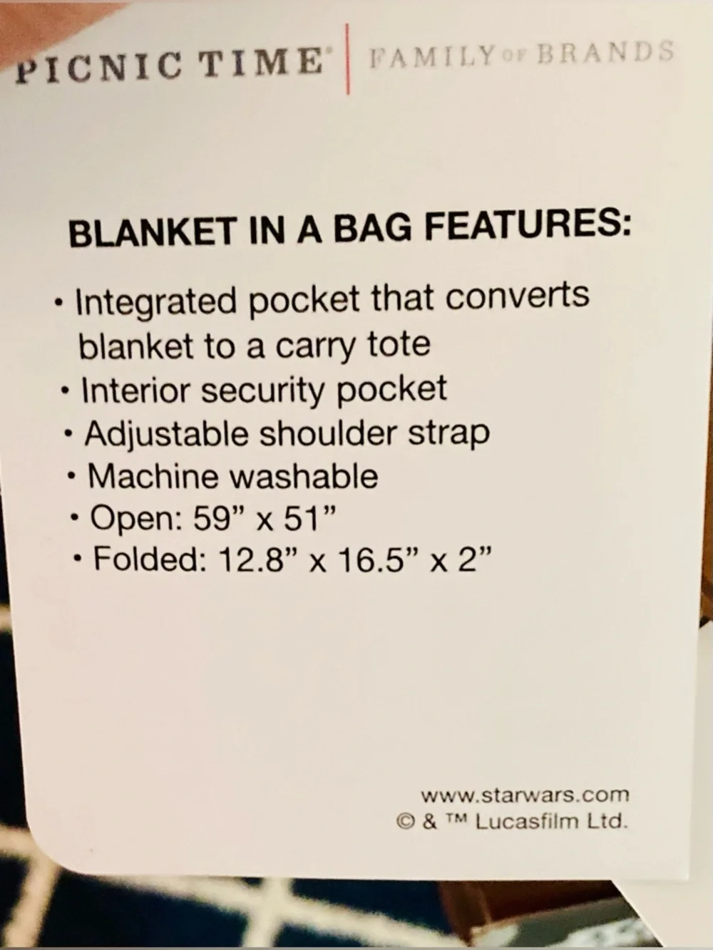 NWT Picnic Time Star Wars Millennium Falcon Blanket in a Bag.
